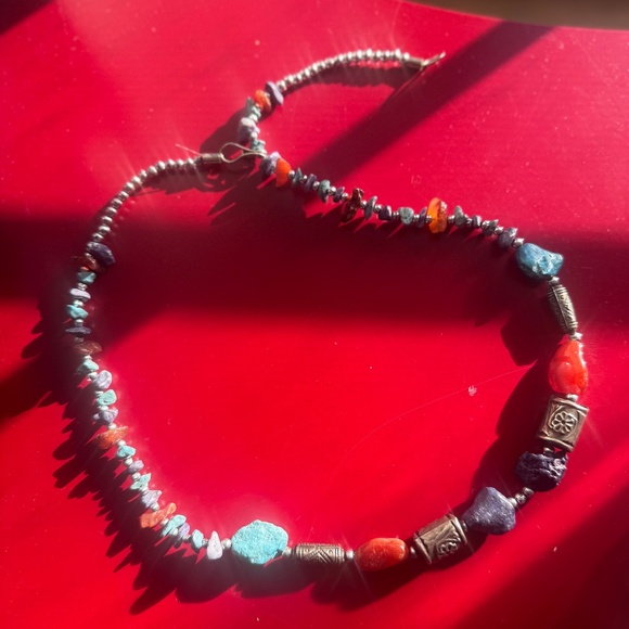 Multi-color Bead Necklace Gemstones Glass Boho Crafted - Picture 4 of 6